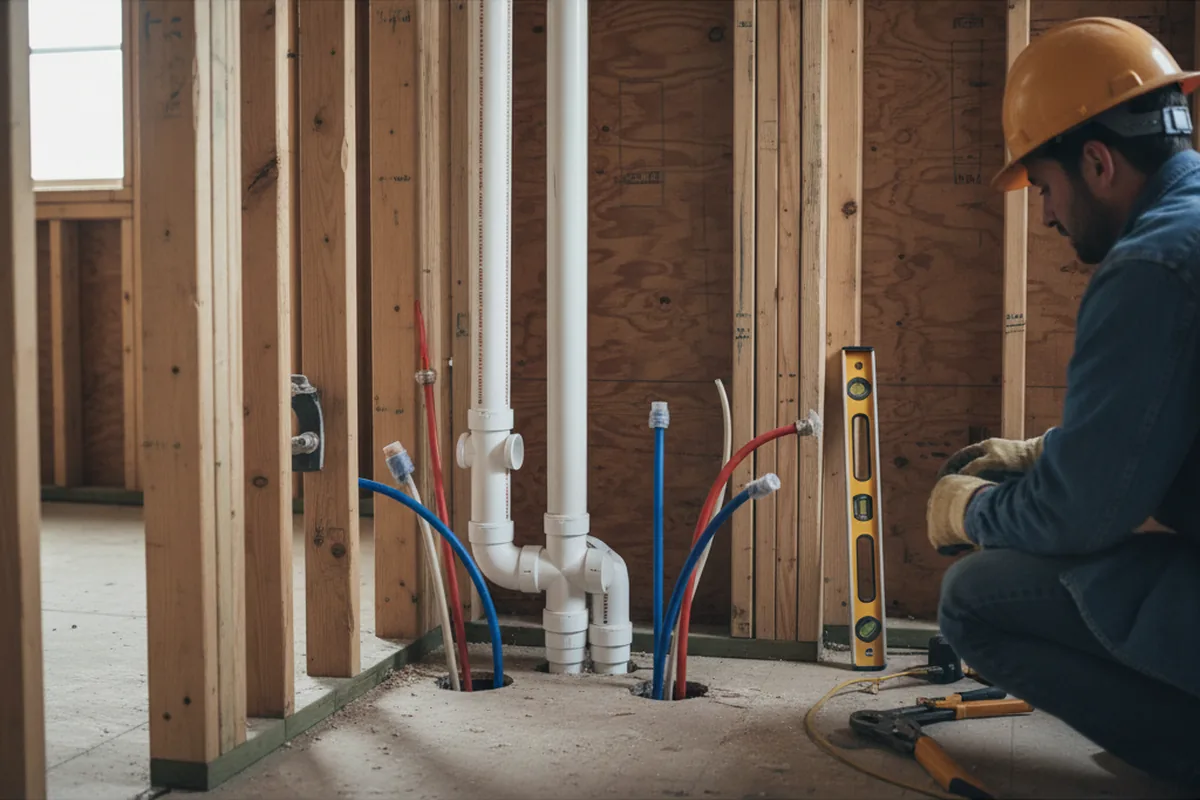 Drain and supply rough-in during Sump Pump Repair in Lorraine