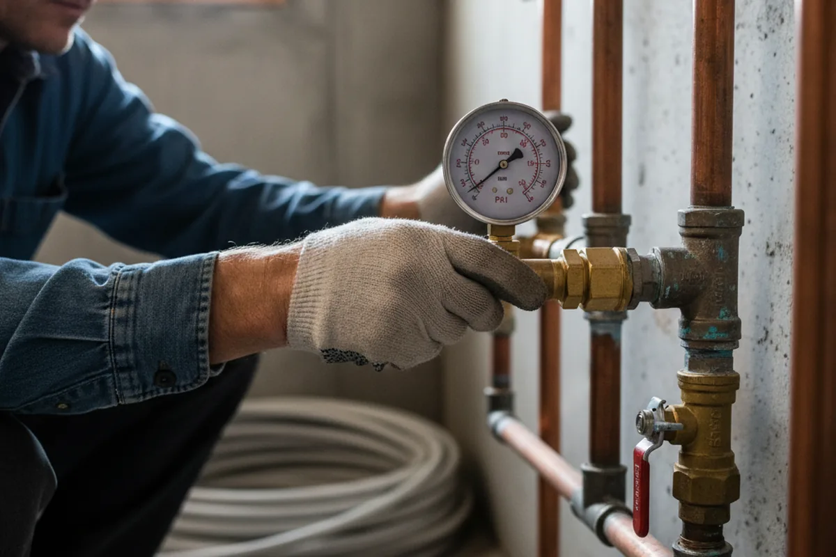 Pressure testing a repaired line during Water Line Repair in Lorraine
